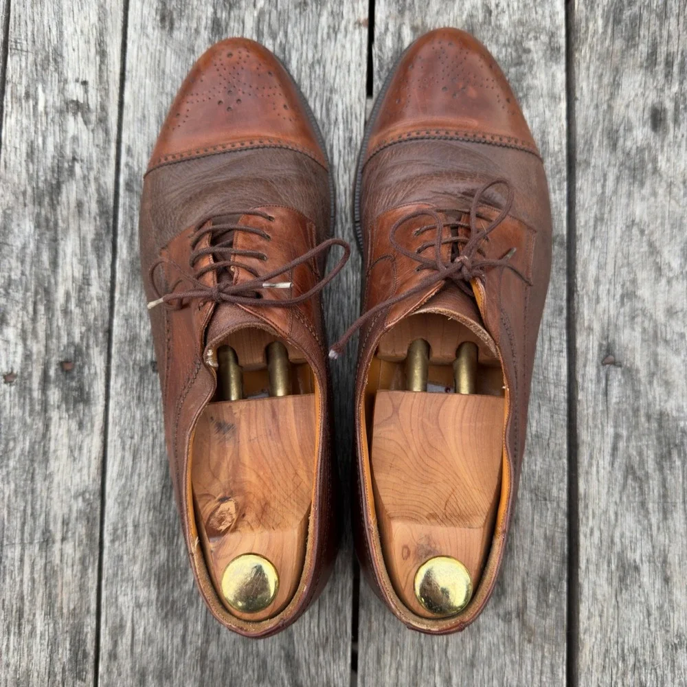 Paolo De Marco Mens Brown Leather Brogue Cap Toe Derby Dress Shoes Size 11 Spain - Picture 5 of 11